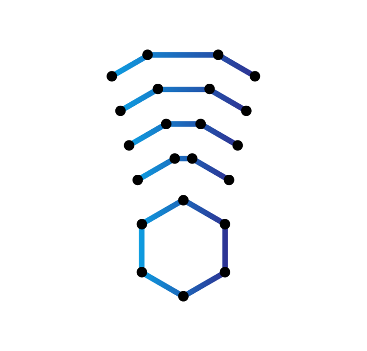 a blue and black hexate molecule on a white background