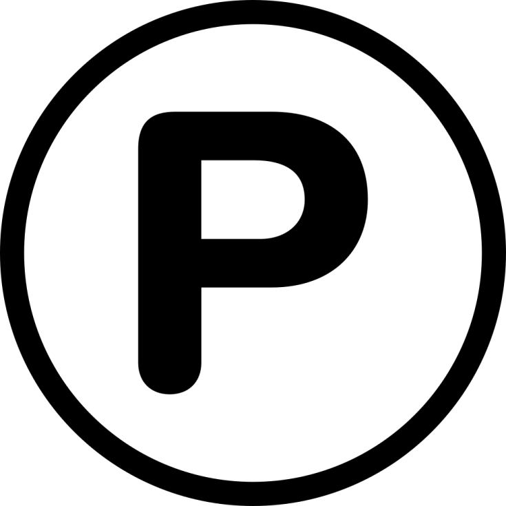 a black and white image of a parking sign