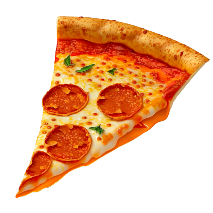 a slice of pizza on a white background