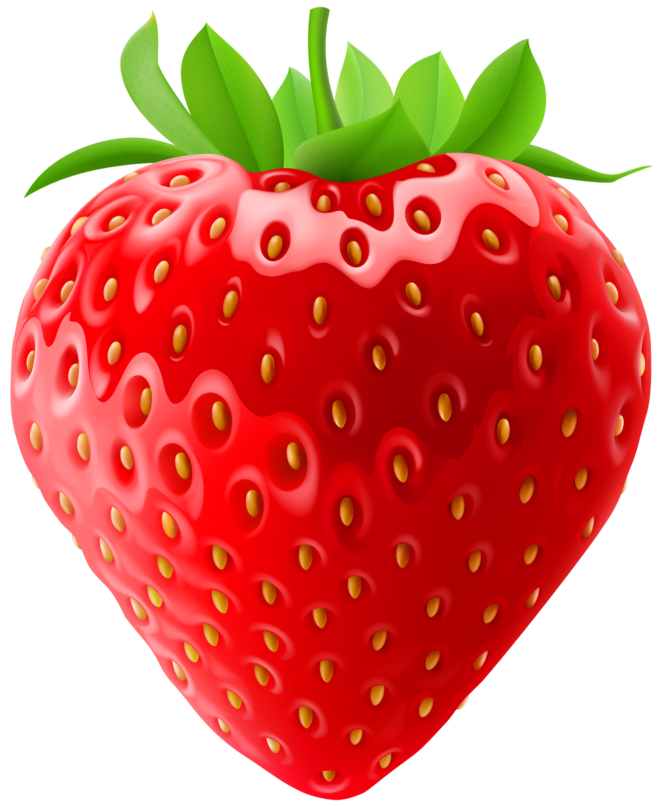 a red strawberry with green leaves on it