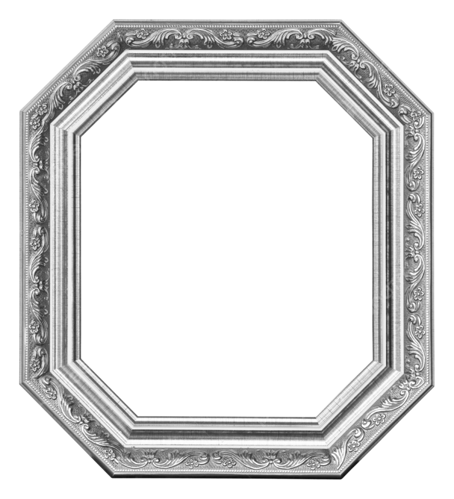 an ornate silver frame with a white background