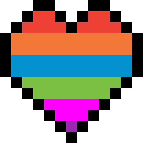 a pixel heart with the colors of lgbt