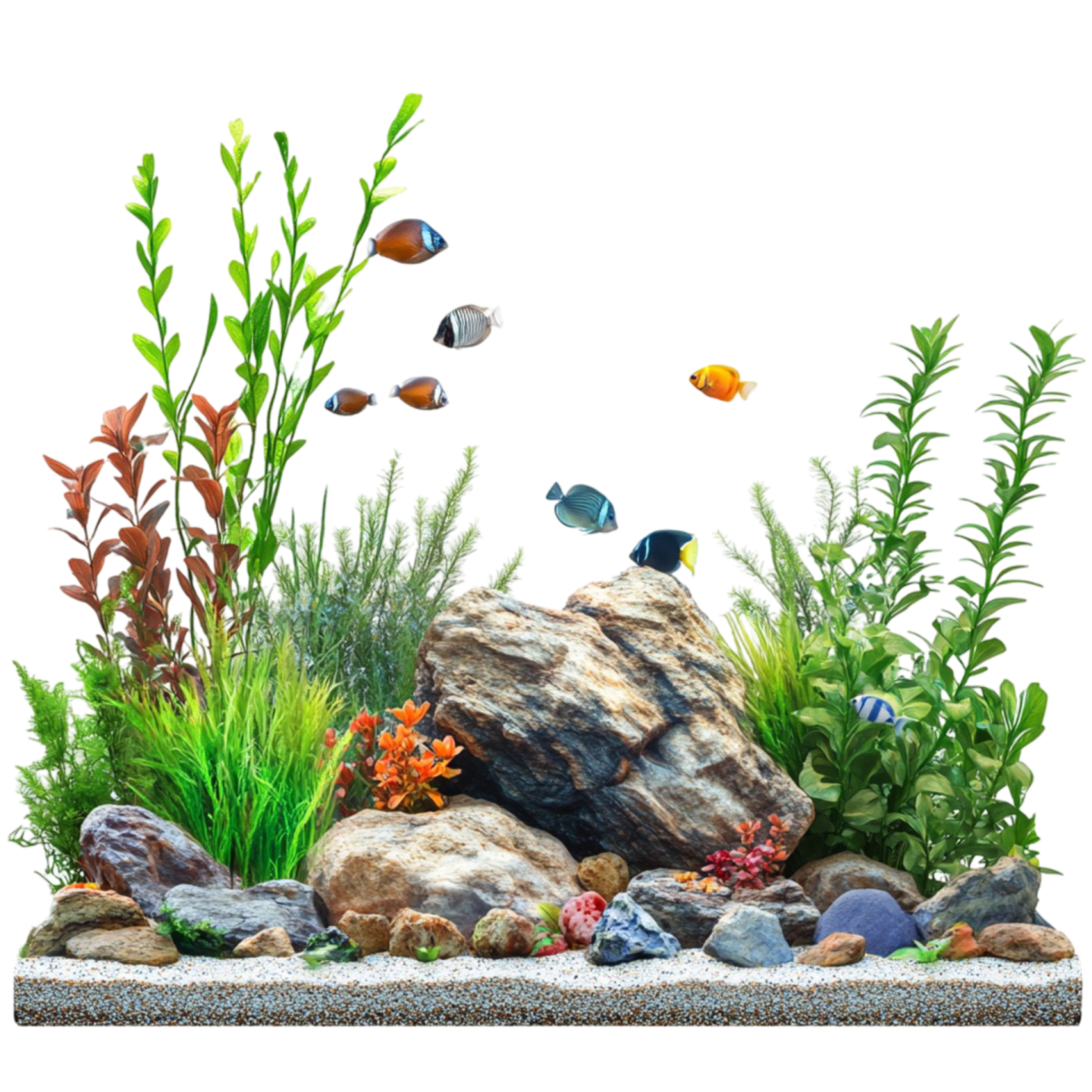 a fish tank filled with plants and rocks