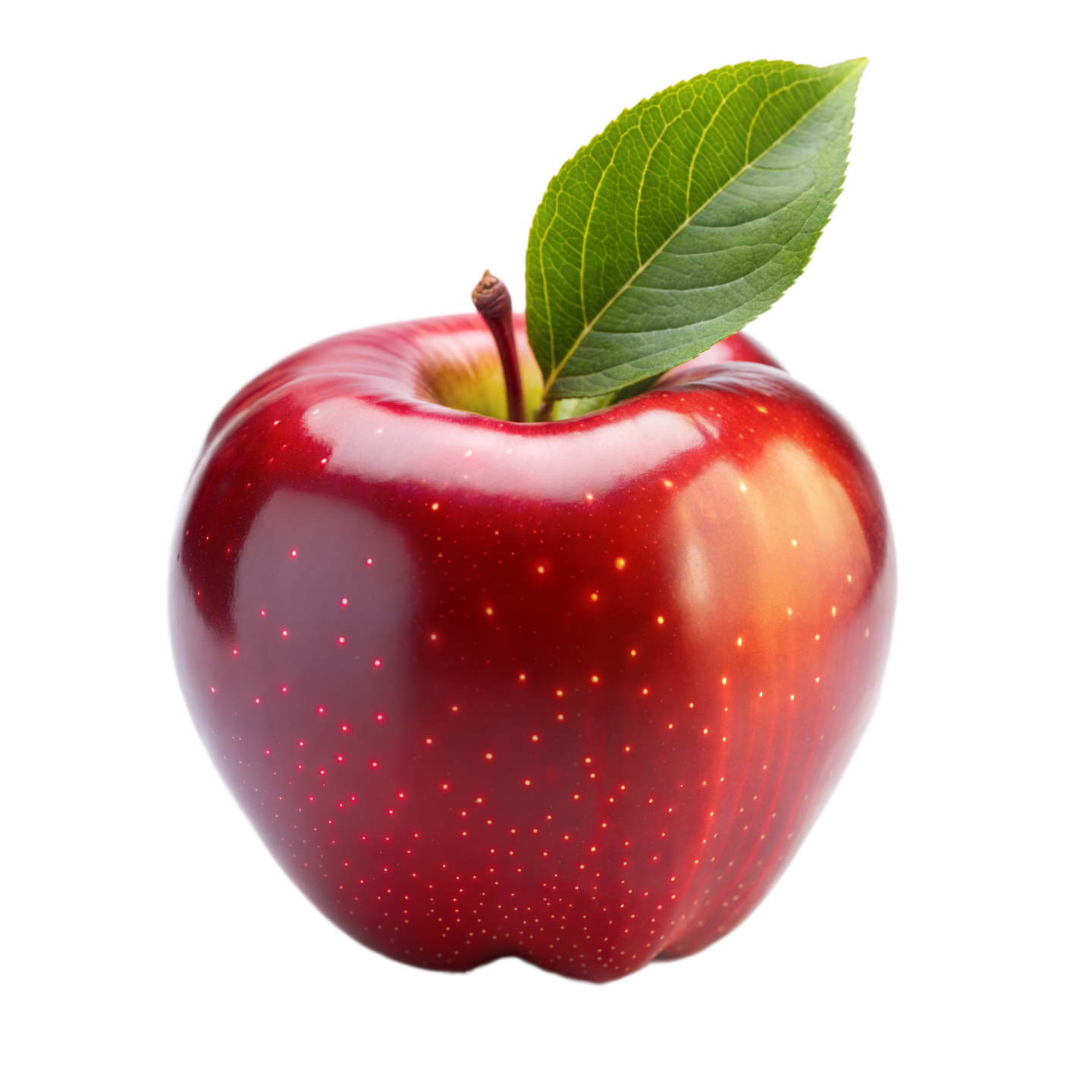 an apple with a leaf on it