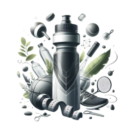 a bottle of water with various items around it