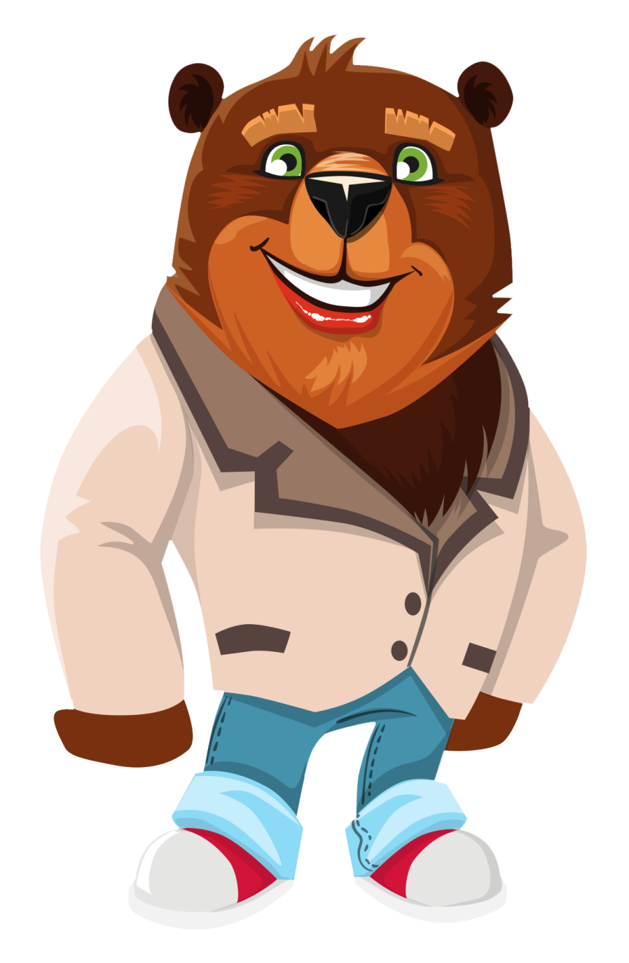 a cartoon bear in a lab coat