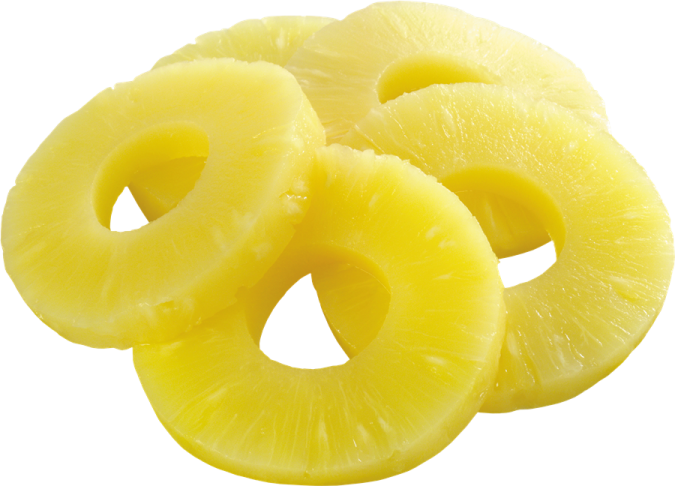 two pieces of pineapple cut in half