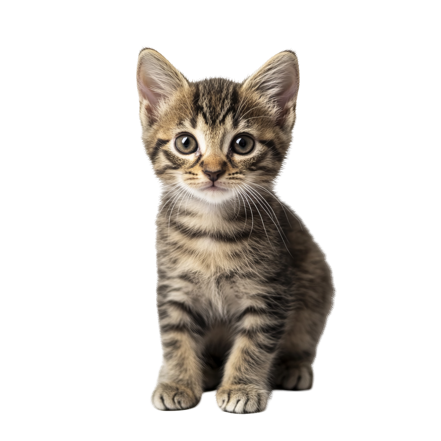 a small kitten is sitting on the floor