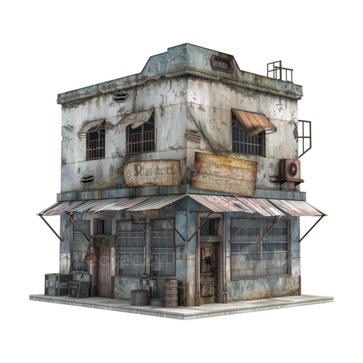 an old building on a white background