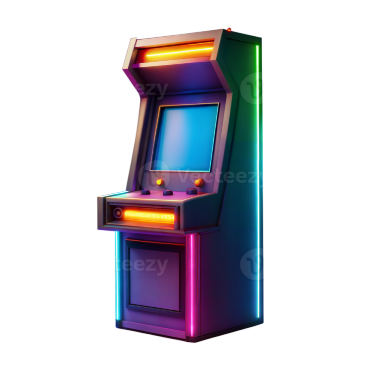 a colorful arcade machine on a white background