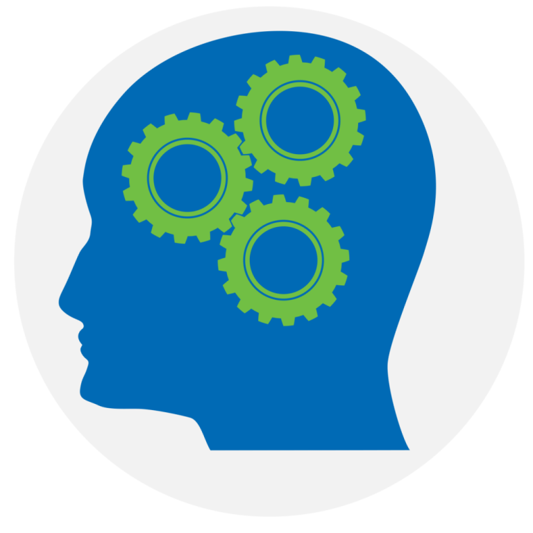 a man's head with gears inside it
