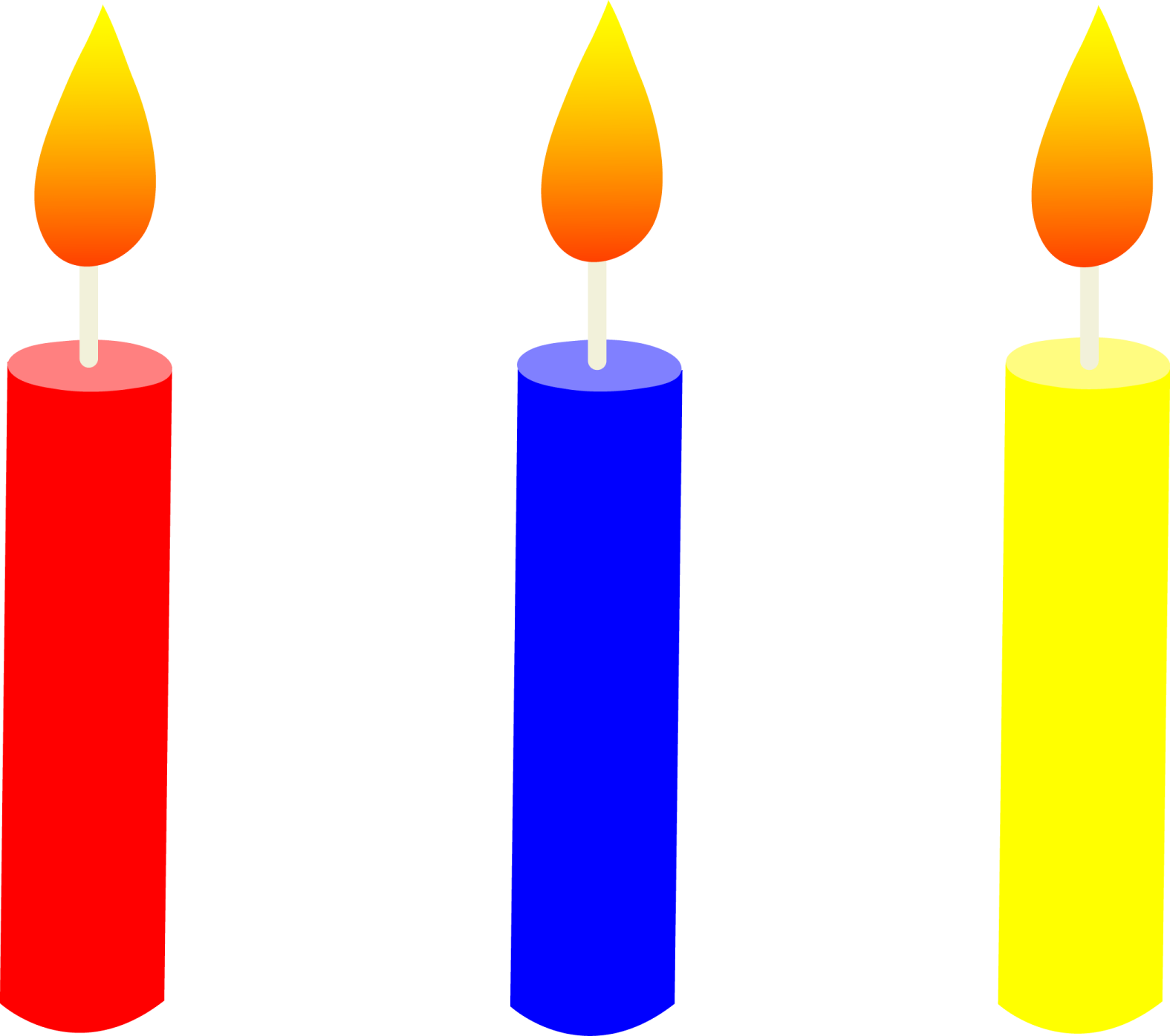 three candles with different colors
