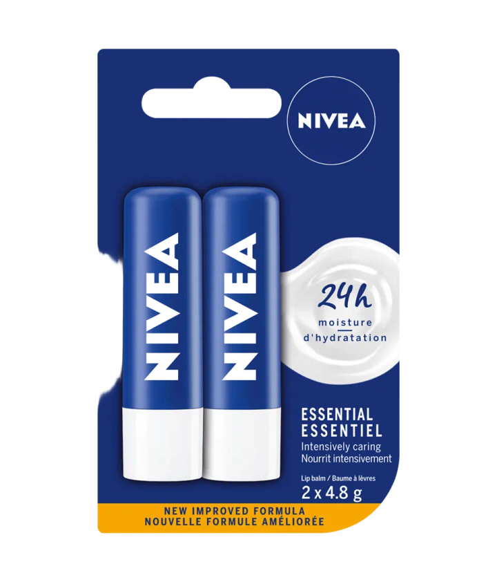 nivea essential lip bale 2x8ml