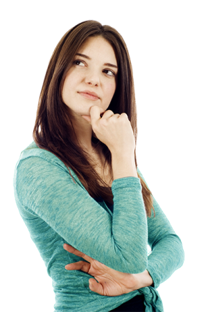 a woman with her hand on her chin