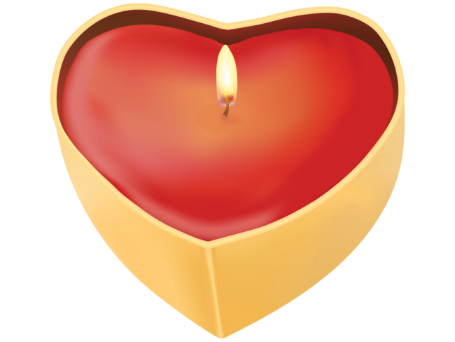 a red heart with a candle inside