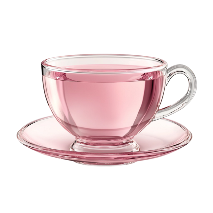 a pink cup and saucer on a white background