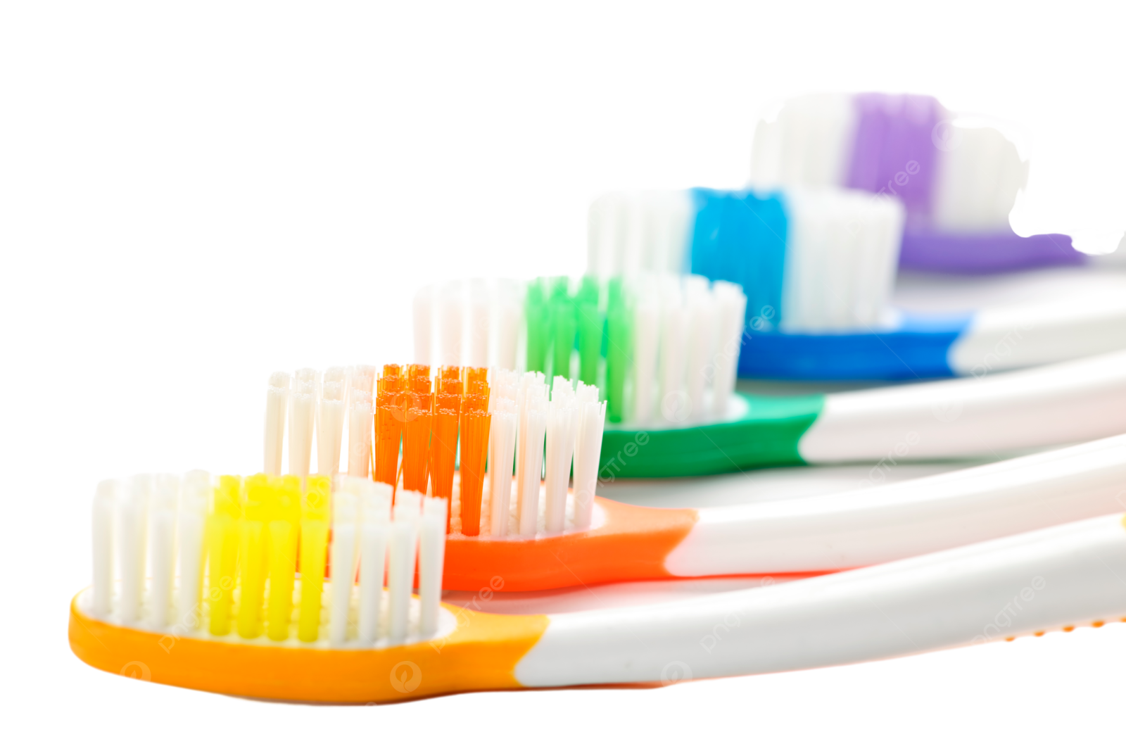 a row of toothbrushs on a white background