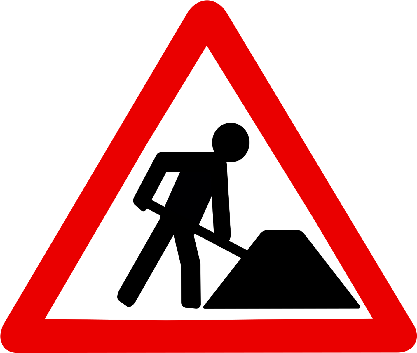 a road sign with a man digging dirt