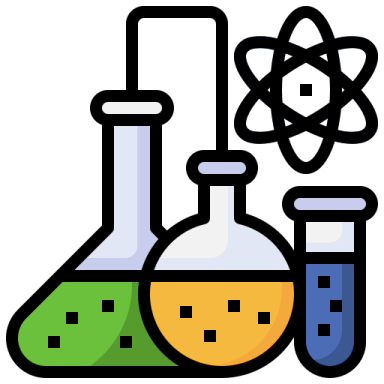 a beak and flasks with an atomic symbol