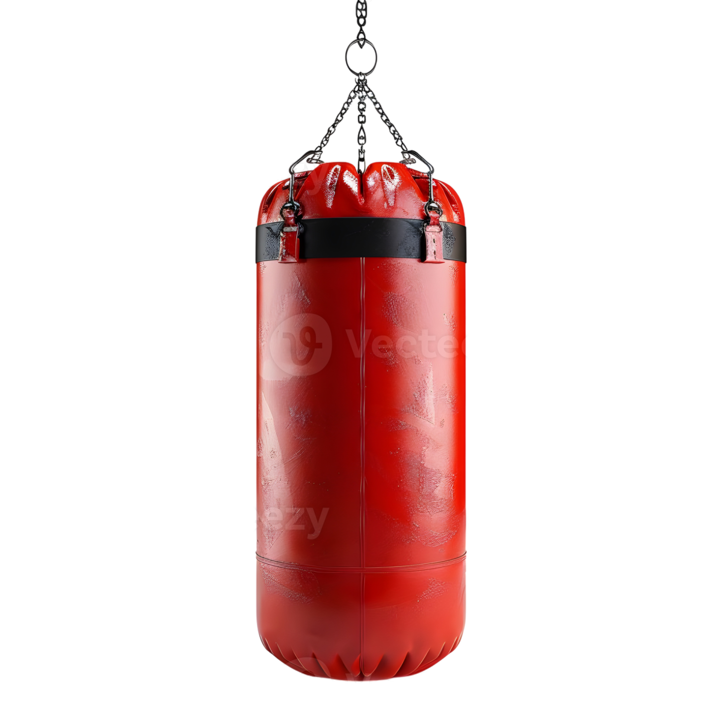 a red punching bag hanging on a chain