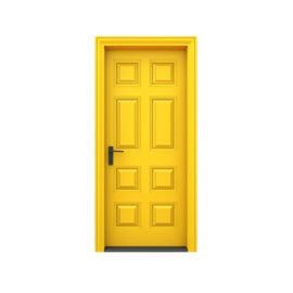a yellow door on a white background