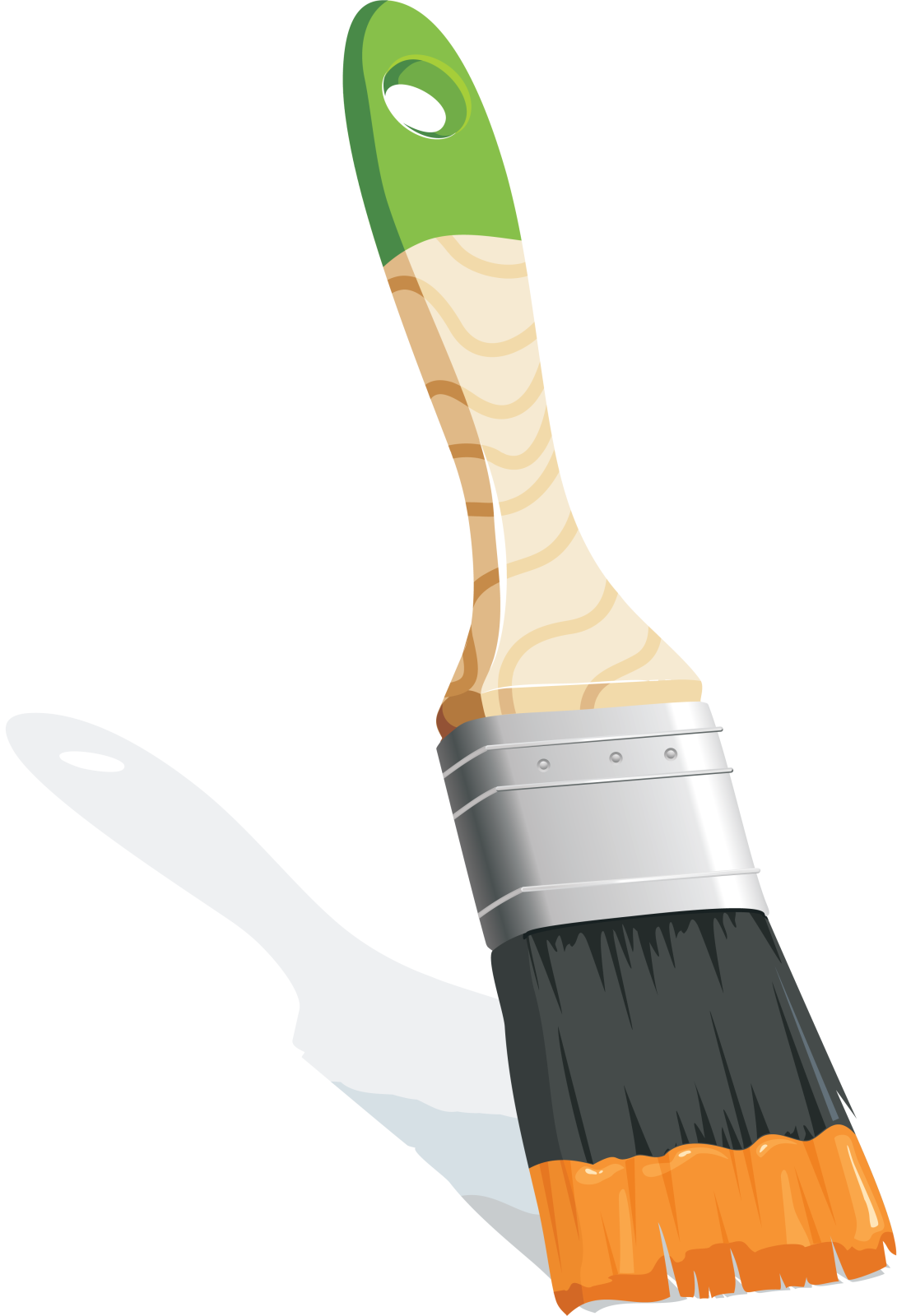 a paint brush with a green handle