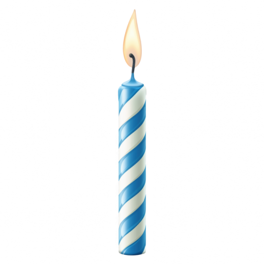 a blue and white candle on a white background