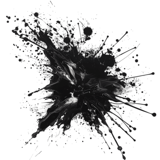 a black ink splash on a white background