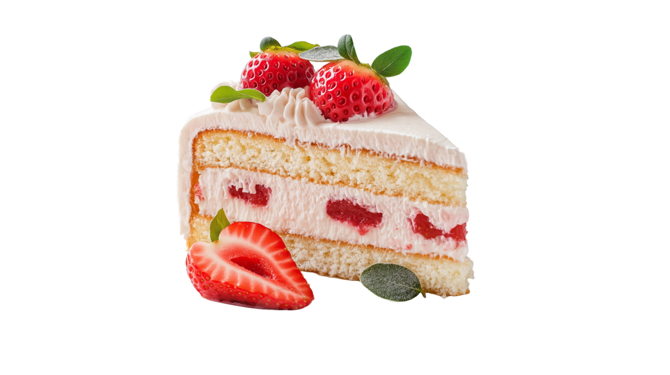 a piece of cake on a plate with strawberries