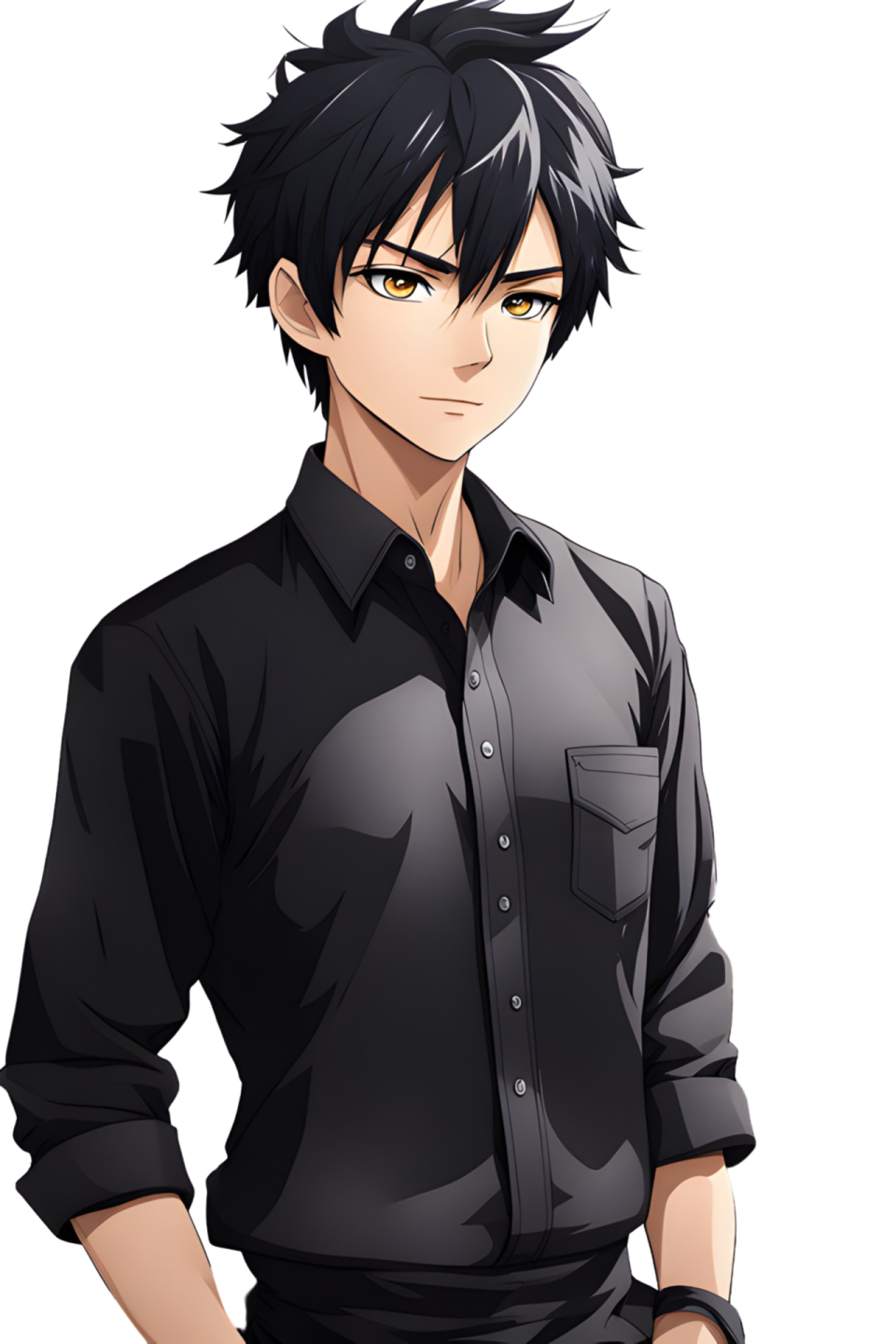 a man in a black shirt with his hands on his hips