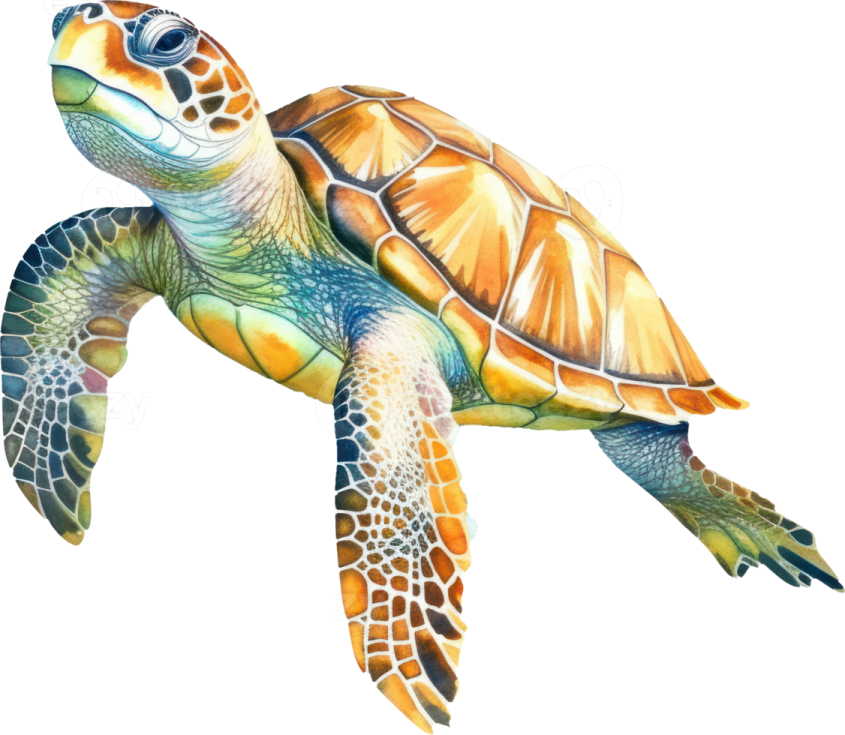 a green sea turtle on a white background