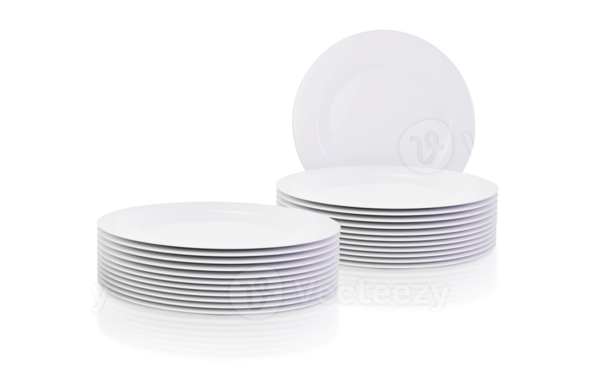 a stack of white plates on a white background