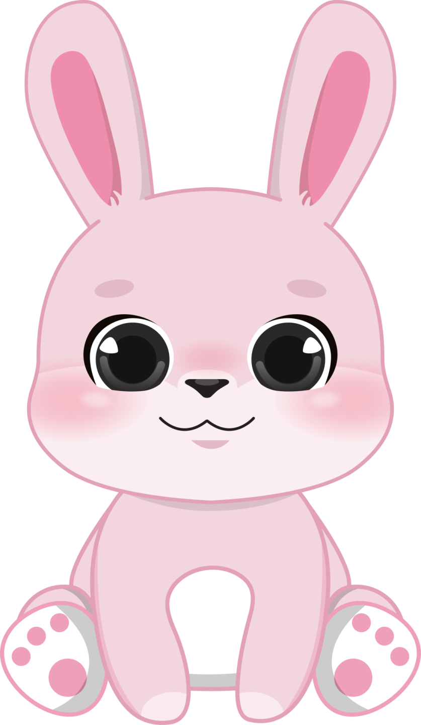 a pink bunny with big eyes sitting down