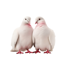 two white birds standing next to each other birds