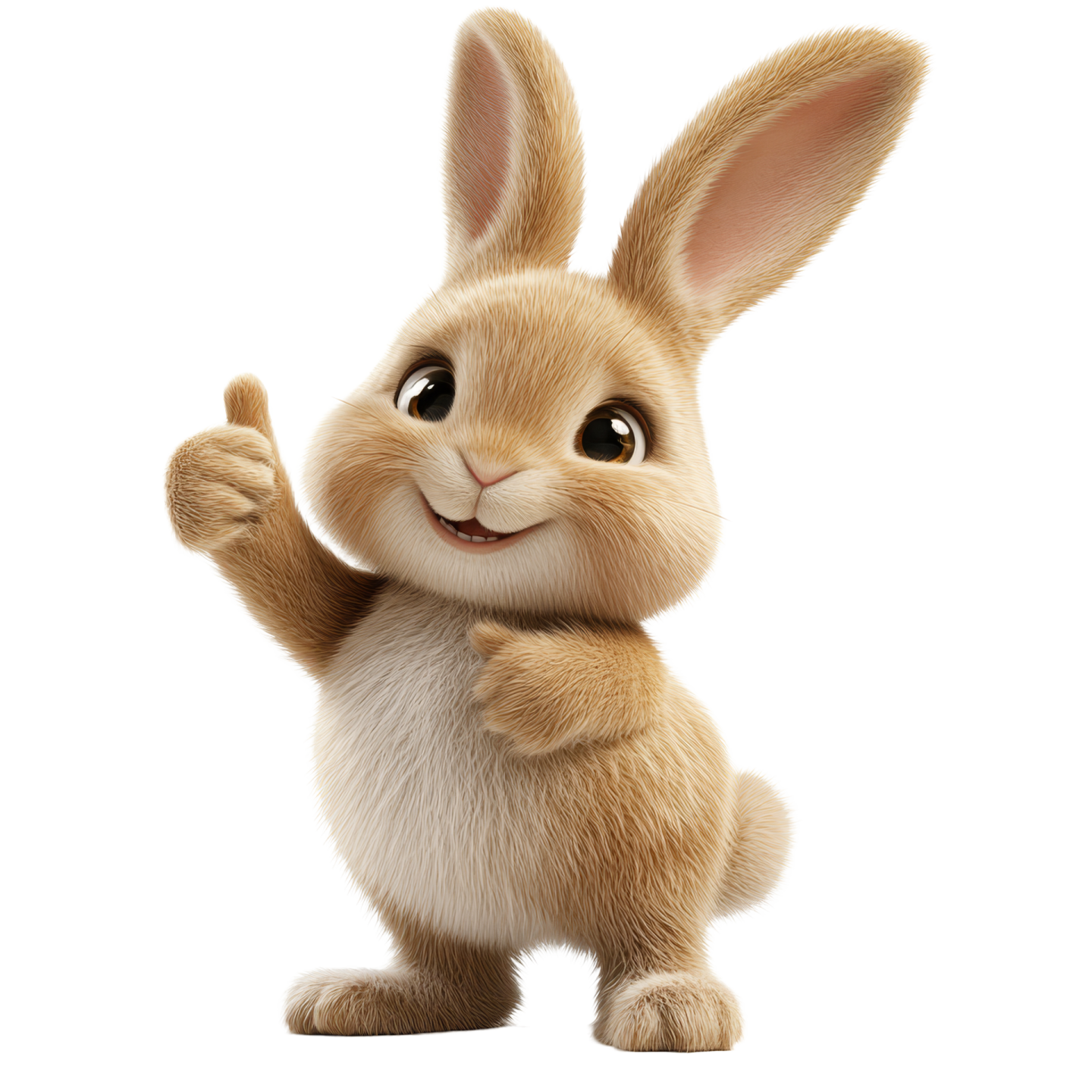a small rabbit standing up and waving