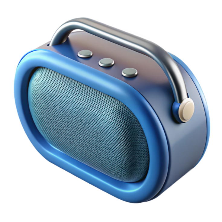 a blue portable speaker on a white background