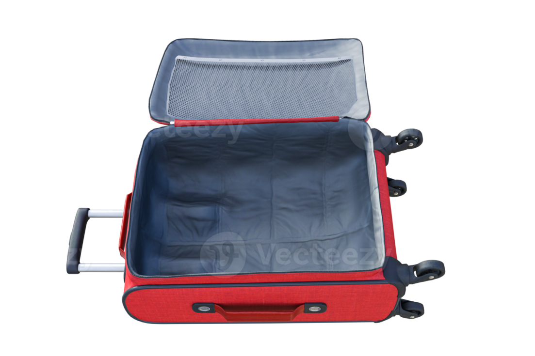 a red suitcase with wheels