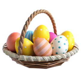 a basket filled with colorful easter eggs