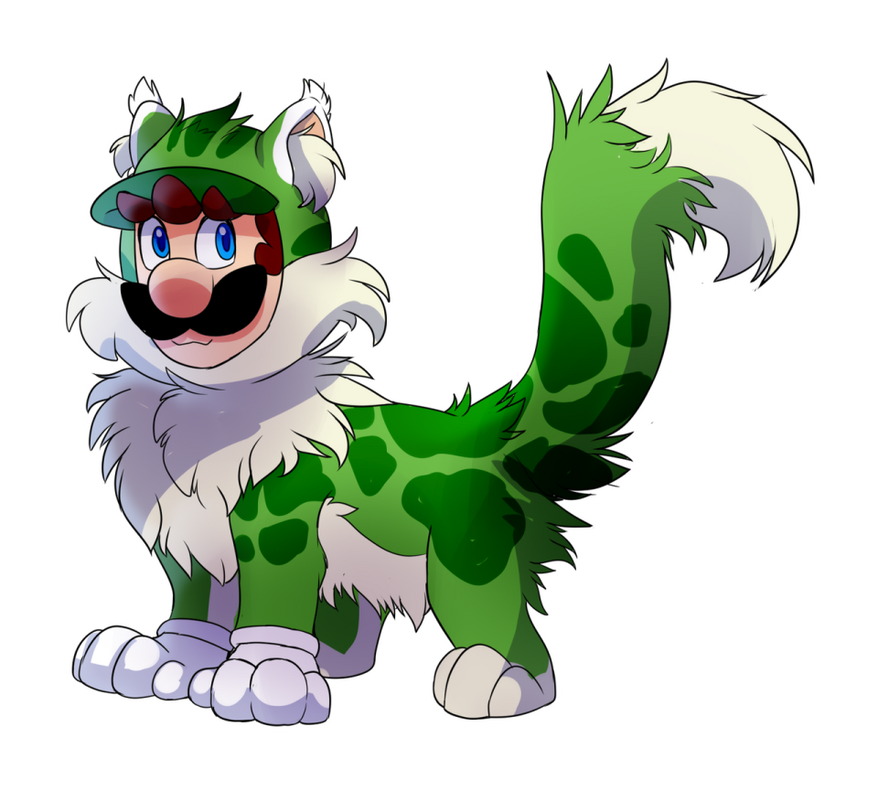 a drawing of a green and white cat