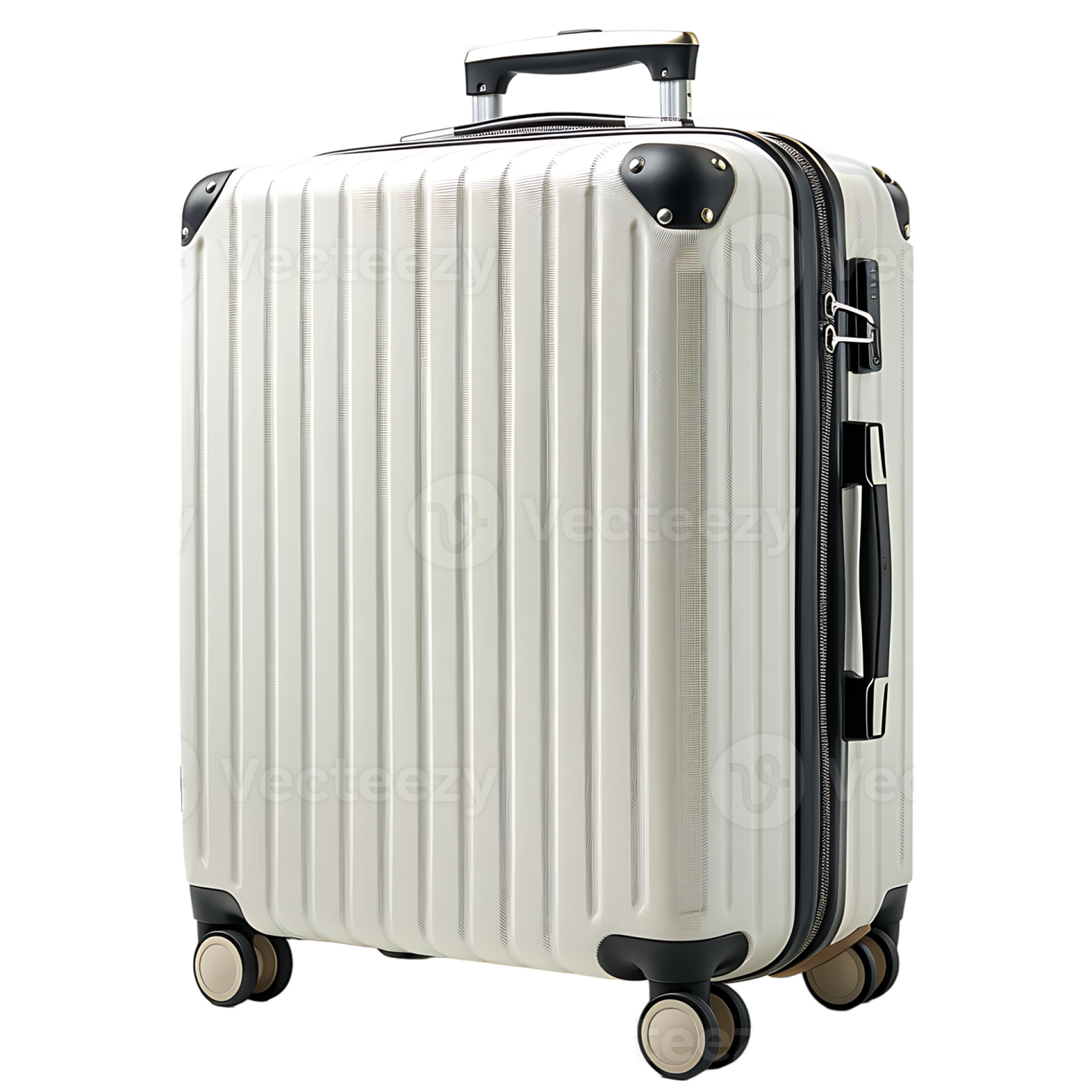 a white suitcase on wheels