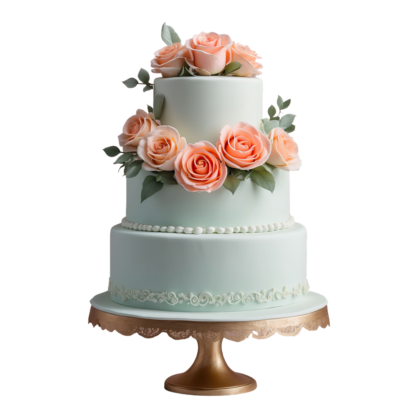 a three tiered cake with pink roses on top