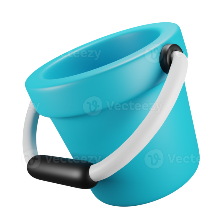 a blue and white bucket with a handle