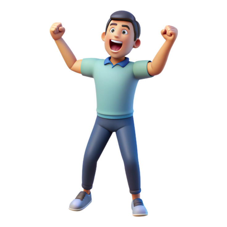 a cartoon character with his arms up in the air