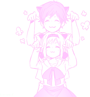 a drawing of two people, one holding the other's head and one holding the other's head