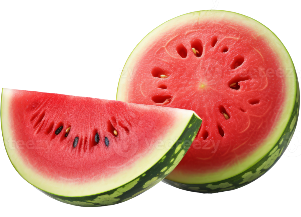 two slices of watermelon on a white background