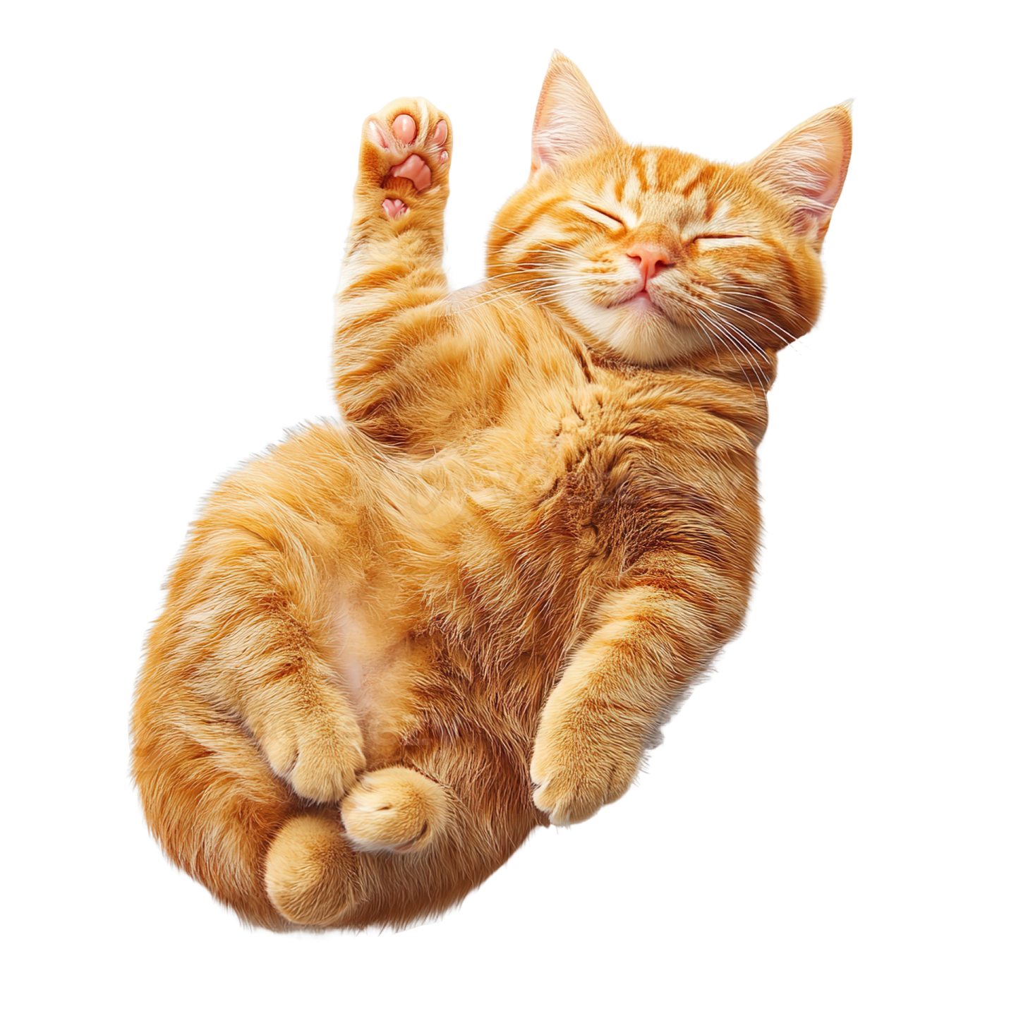 an orange cat laying on its back