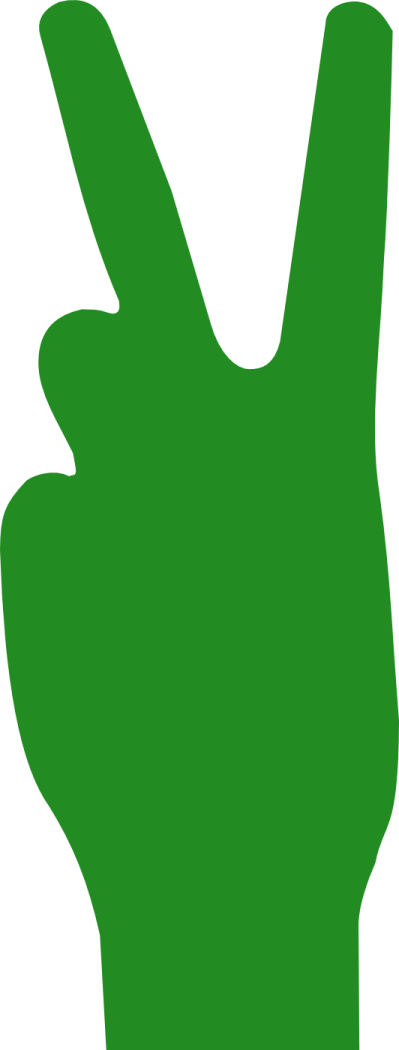 a green hand with two fingers in the middle
