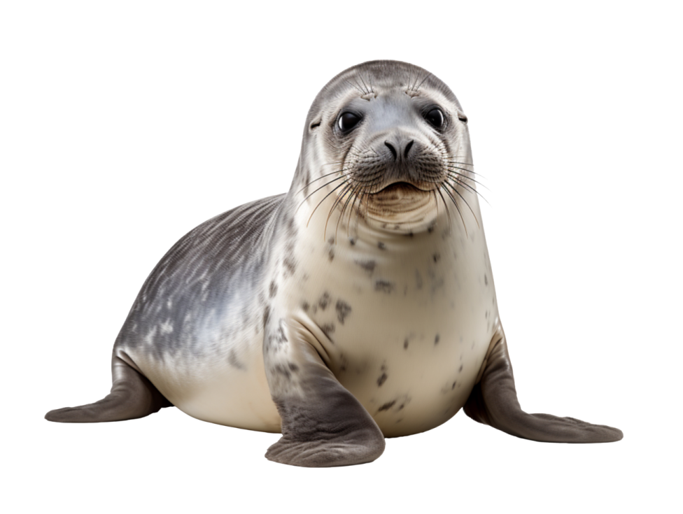 a grey seal on a white background