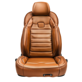 a brown leather car seat on a white background