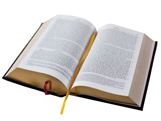 an open book on a white background
